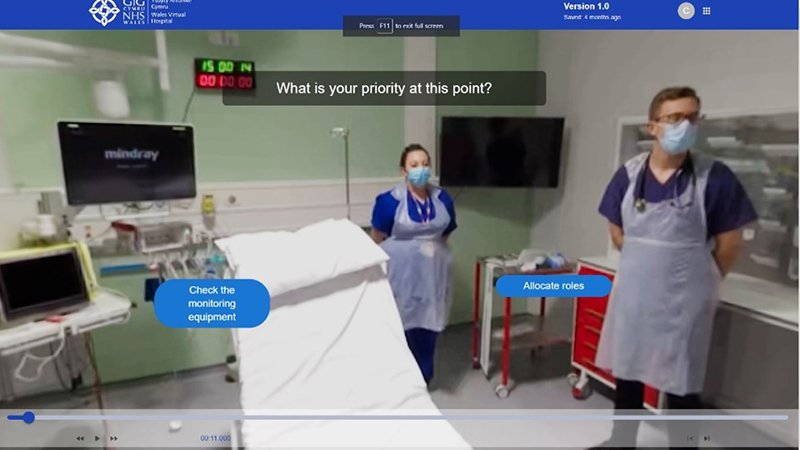 A screenshot of a 360 image scenario from Cardiff University's VR headset.
