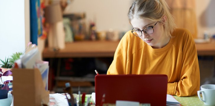 Student at their desk, learning from home