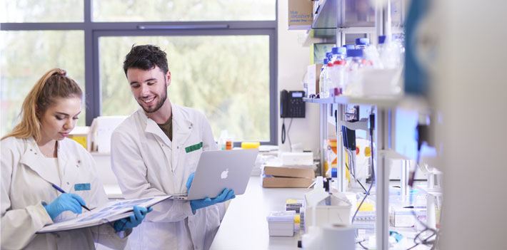 Students researching a university lab.